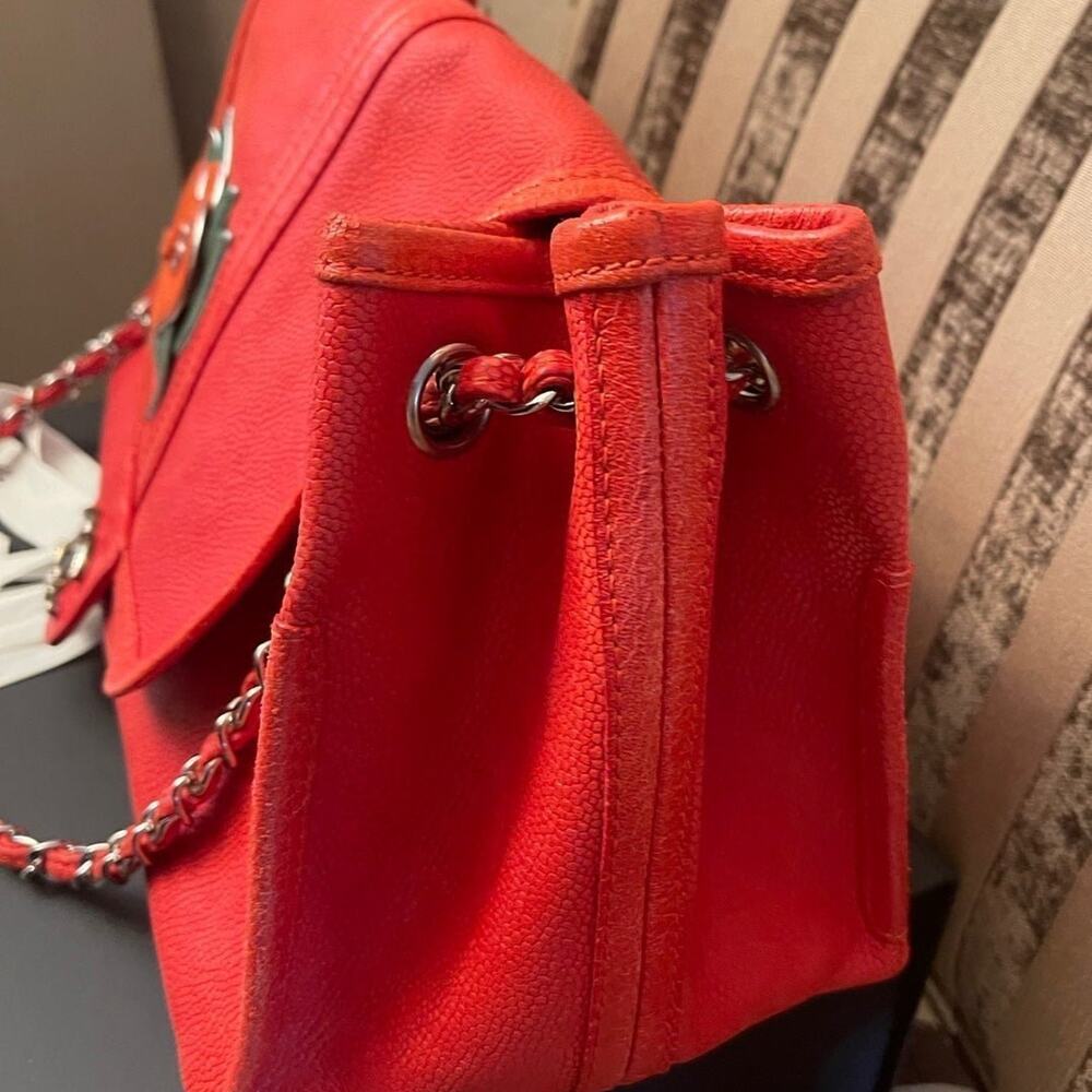Chanel Red Caviar Leather Camelia Patch Accordion Bag + pouch & gift Box ♥️ 🎁💝 - Picture 2 of 12